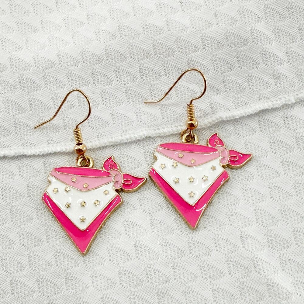 Pink Bandana Earrings, Western Earrings, Cowgirl Earrings, Rodeo Earrings